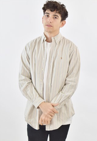 VINTAGE 90S GREY STRIPED RALPH LAUREN SHIRT