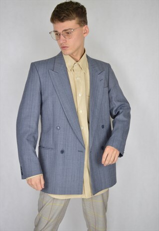 VINTAGE GREY STRIPED CLASSIC BLAZER