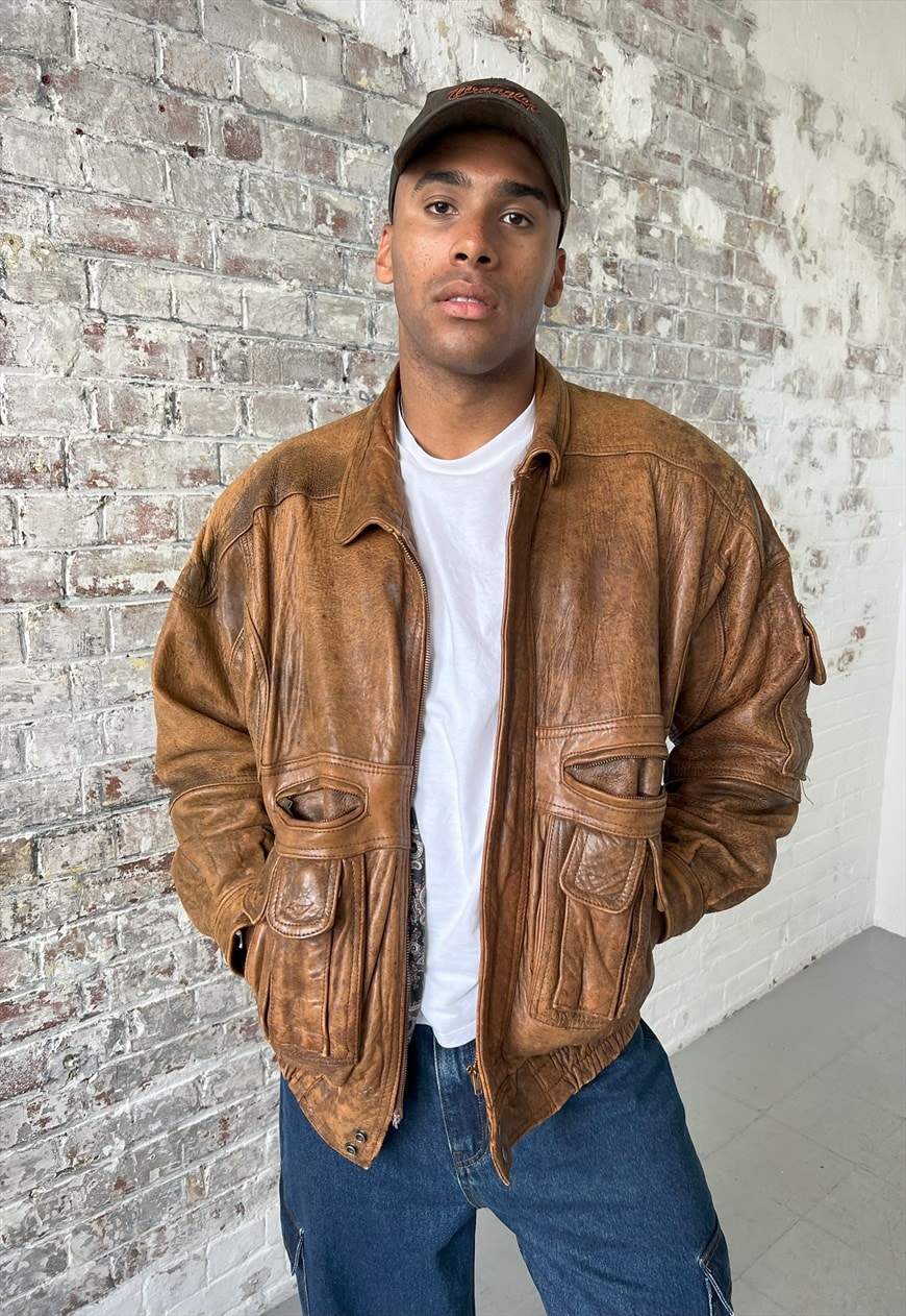 Asos vintage leather on sale jacket