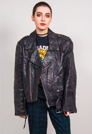 VINTAGE BLACK LEATHER BIKER PERFECTO JACKET