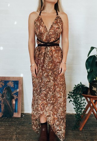 FLORENCE INDIAN PINK ORANGE SILK BACKLESS DRESS