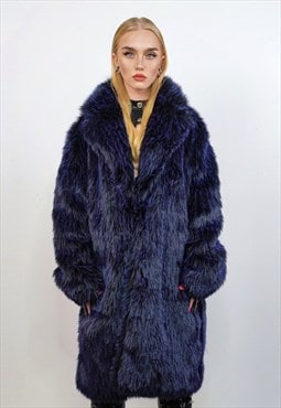 Shaggy faux fur long coat luxury fuzzy trench rave jacket