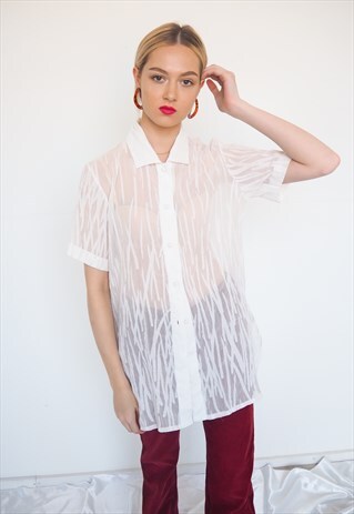 VINTAGE SEMI SHEER WHITE BLOUSE