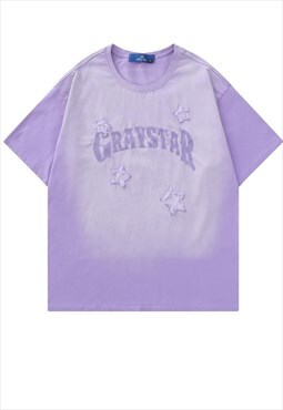 Star patch t-shirt gradient tee tie-dye top in pastel purple
