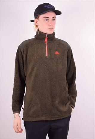 ADIDAS MENS VINTAGE FLEECE JUMPER MEDIUM GREEN 90S