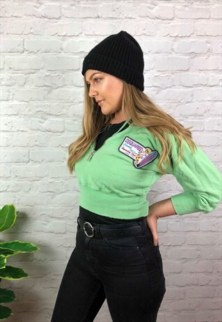 VINTAGE 90S DSQUARED2 CROPPED 1/4 ZIP HOODIE GREEN UK 8