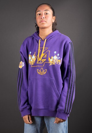 PURPLE NBA LA LAKERS TREFOIL HOODED ADIDAS SWEATSHIRT