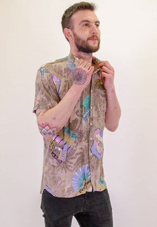 VINTAGE CARZY ABSTRACT FESTIVAL PATTERN SHIRT IN LARGE