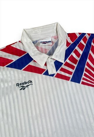 REEBOK VINTAGE 90S WHITE, RED AND BLUE FOOTBALL STYLE SHIRT