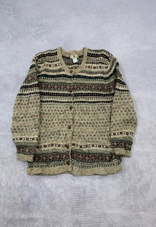 VINTAGE KNITTED CARDIGAN ABSTRACT PATTERNED GRANDAD SWEATER