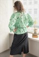 VINTAGE 80'S GREEN TOP ABSTRACT PRINT MIDI DRESS
