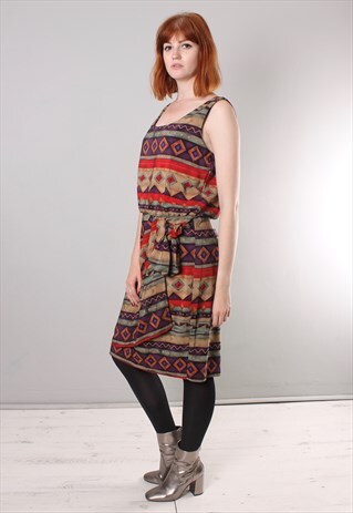 VINTAGE 90S GEOMETRIC PATTERNED WRAP SKIRT DRESS