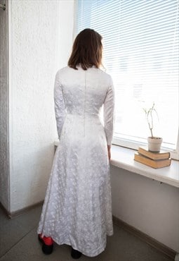 Vintage 80's Maxi White Embroidered Wedding Dress