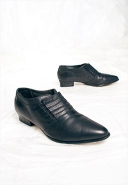 Vintage 80s Pointed Shoes in Black Leather