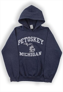 Vintage Navy Petoskey Michigan Hoodie Mens