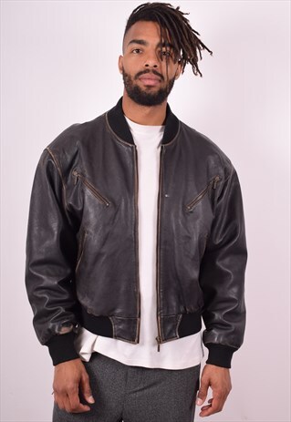 MENS VINTAGE LEATHER BOMBER JACKET SMALL BROWN 90S