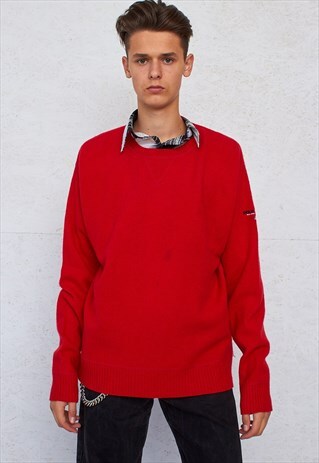 VINTAGE RED POLO RALPH LAUREN ROUND NECK WOOL KNIT JUMPER