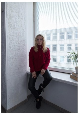 VINTAGE 90'S RED FLEECE HIGH COLLAR JUMPER