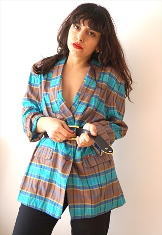 VINTAGE 80S LONG SLEEVE CHECKED OVERSIZED BLAZER