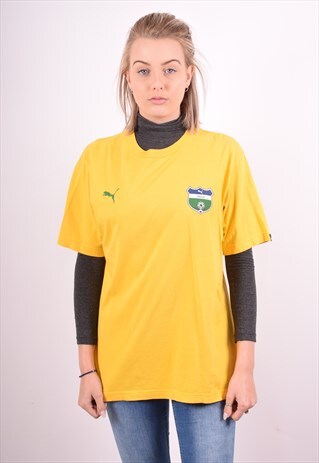 PUMA WOMENS VINTAGE T-SHIRT TOP MEDIUM YELLOW 90S