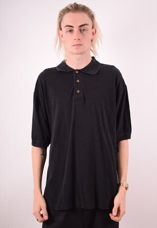 DICKIES MENS VINTAGE POLO SHIRT LARGE BLACK 90S