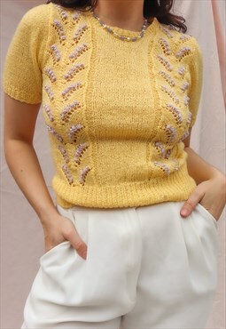  Vintage 80s Knit Top in Yellow - S