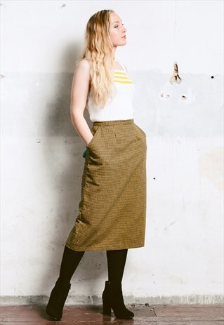 VINTAGE 90S CHECKERED WOOL MIDI SKIRT