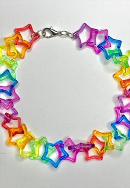 rainbow star chain link colourful unisex festival necklace
