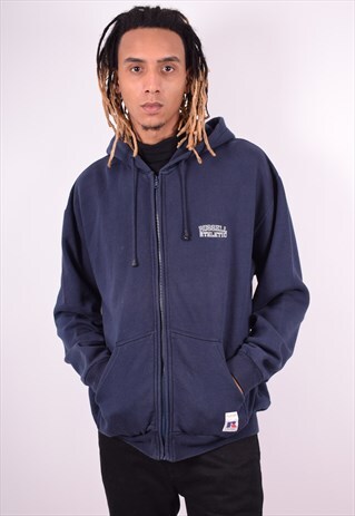 RUSSELL ATHLETIC MENS VINTAGE HOODIE JACKET LARGE BLUE 90'S