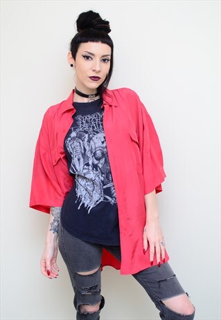VINTAGE 90'S GENUINE SILK CANDY RED OVERSIZED SHIRT