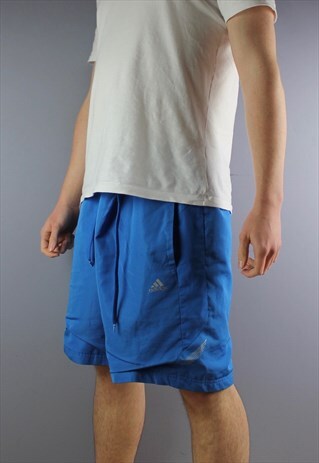 VINTAGE ADIDAS SHORTS IN BLUE WITH POCKETS, PRINTED LOGO AND
