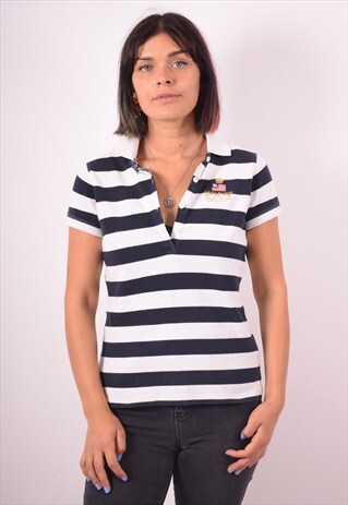 POLO RALPH LAUREN WOMENS VINTAGE POLO SHIRT MEDIUM WHITE 90S