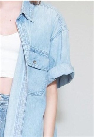 VINTAGE 1990'S LIGHT WASH OVERSIZED DISTRESSED DENIM SHIRT