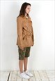 WOMEN'S M LEATHER COAT TRENCH BELTED JACKET MAC TAN BROWN