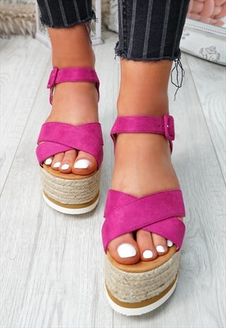 WOMENS PLATFORM SANDALS ESPADRILLE FLATFORMS PURPLE SHOES