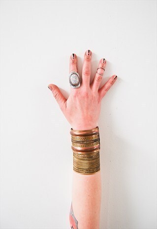 SET OF TWO VINTAGE ETHNIC GOLD BRONZE CUFF BANGLE BRACELETS