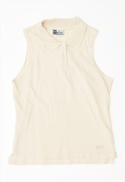 Vintage Asics Polo Shirt Sleeveless Slim Fit Off White