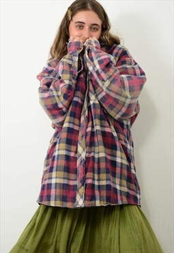 Vintage 90s Quilted Flannel Jacket Grunge Check Red Size L