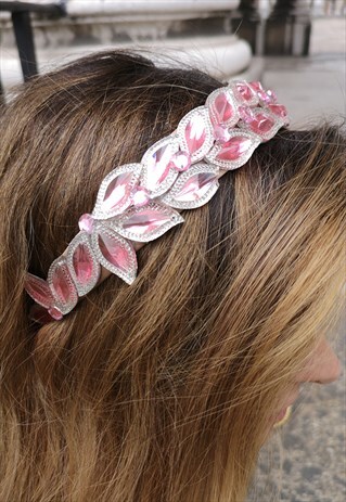 PINK BEADING AND RHINESTONES MADE ZERO WASTE HAIRBAND