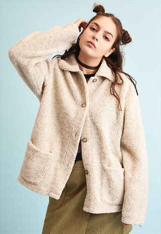 90'S RETRO FLEECE NEUTRAL OVERSIZED DADS CARDIGAN