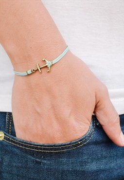 Bronze anchor bracelet turquoise cord nautical gift for her