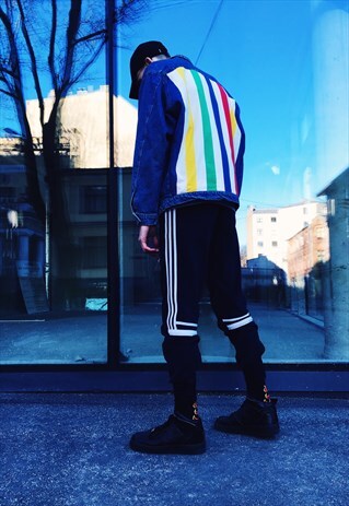 REWORKED VINTAGE 90S COLOURFUL STRIPED DENIM JACKET