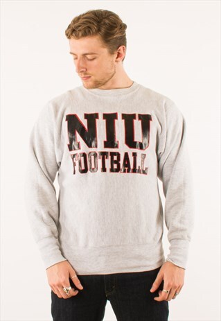VINTAGE GREY NIU FOOTBALL CHAMPION CREWNECK SWEATSHIRT