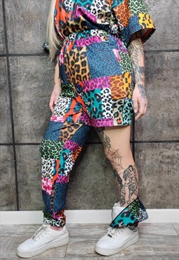 Leopard joggers detachable handmade animal shorts Y2K pants