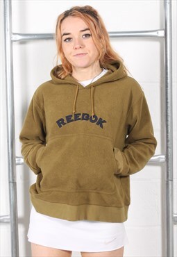 Vintage Reebok Hoodie in Green Pullover Fleece Jumper UK 12