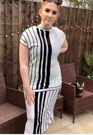 HUMBUG STYLE STRIPE 80S FINE KNIT SKIRT SUIT 