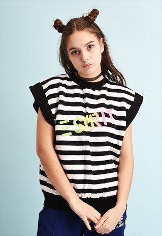 80'S RETRO ESPRIT STRIPED PRINT ATHLEISURE TOP GILET