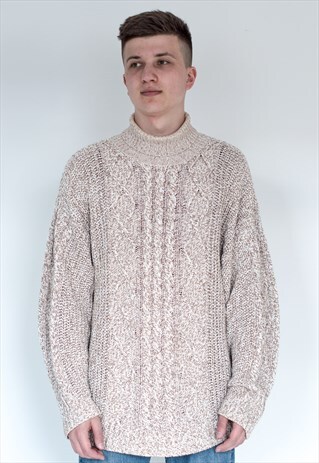 VINTAGE RETRO SUPER WARM BEIGE TURTLENECK WINTER SWEATER