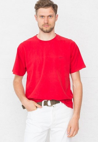 90S VINTAGE RED NIKE CREW NECK LOGO T-SHIRT