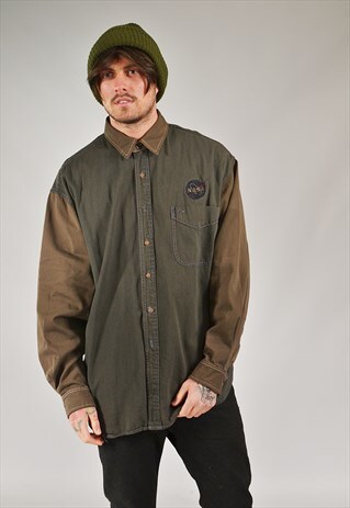 VINTAGE NASA CONTRAST DENIM SHIRT BROWN